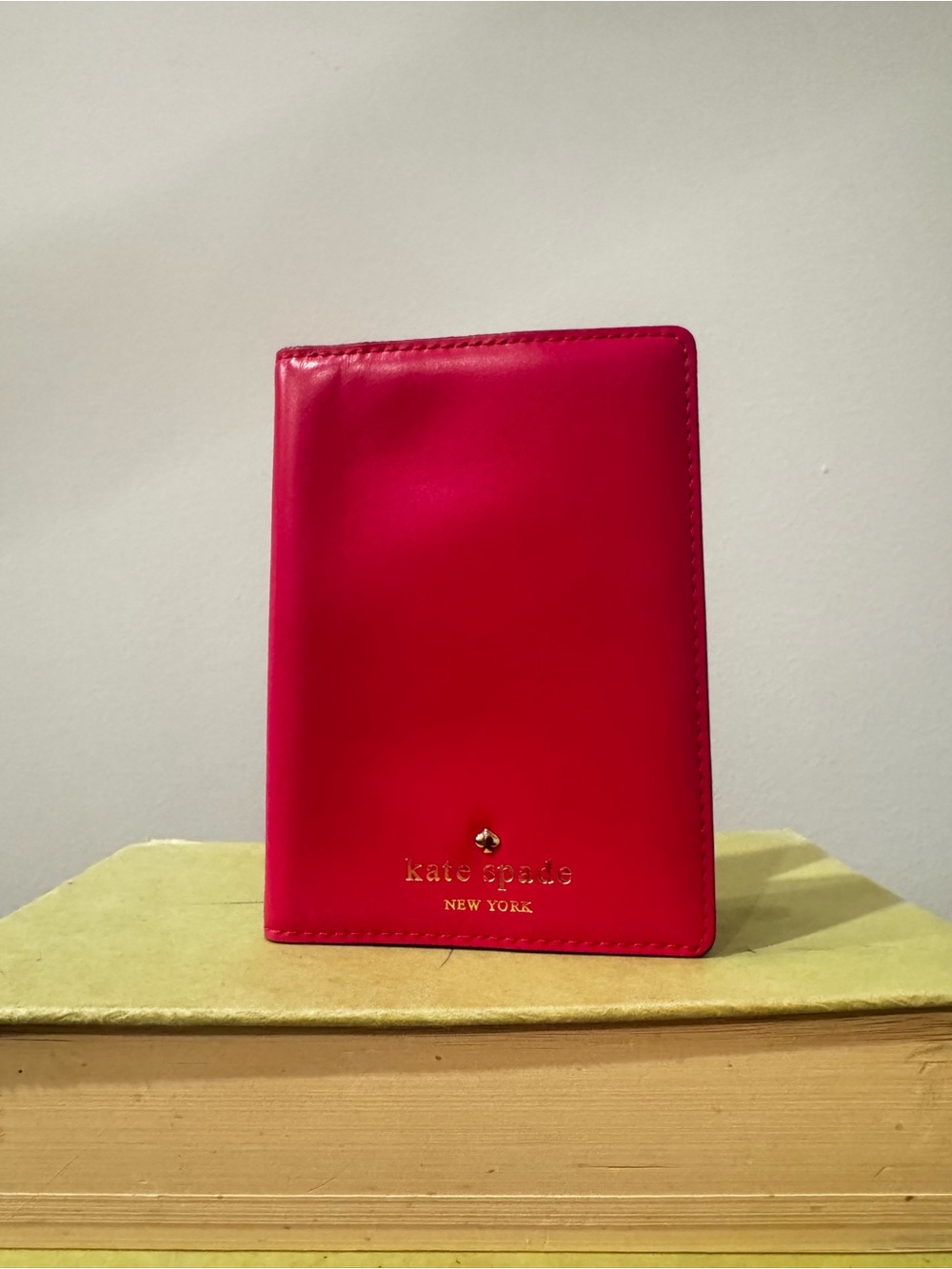 kate spade Hot Pink Leather Passport Cover with Gold Logo